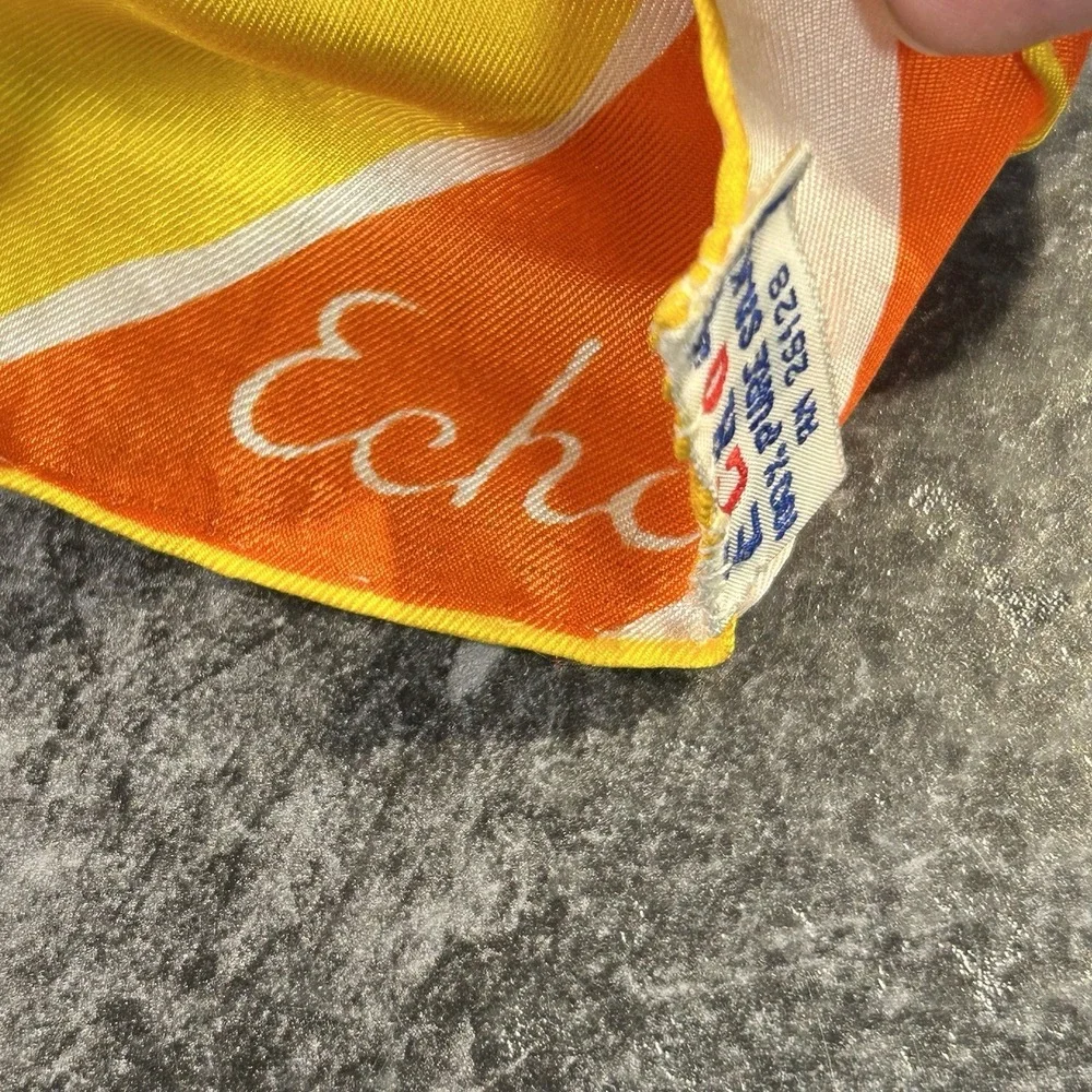 Vintage 60s ECHO 100%‎ Silk Scarf Orange, Yellow & White Striped 64 X 15